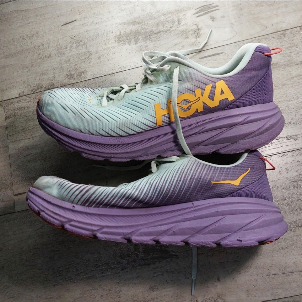 Hoka Women's Mint Green & Purple Running Shoes with Yellow Logo